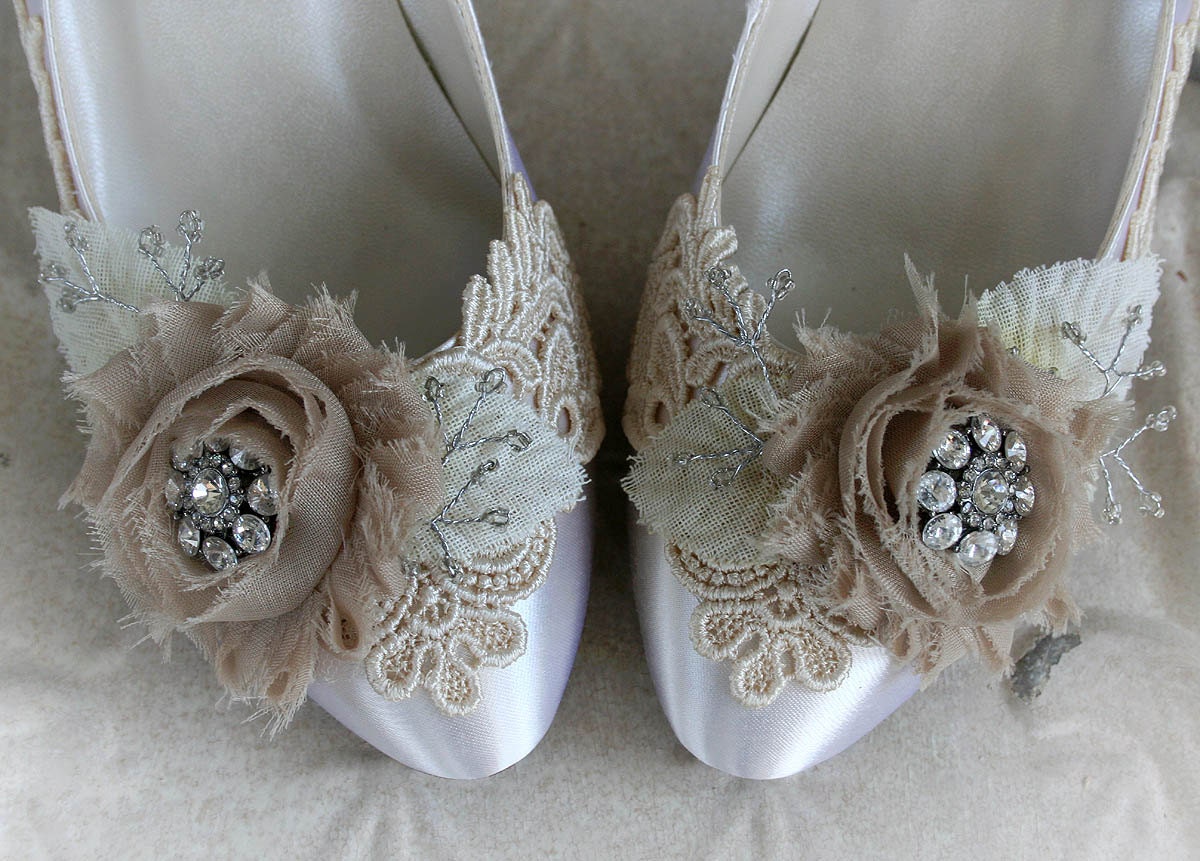 SERAPHINA vintage lace shabby chic ivory and beige bridal shoes, wedding shoes, made to order sizes 5 - 11, 12