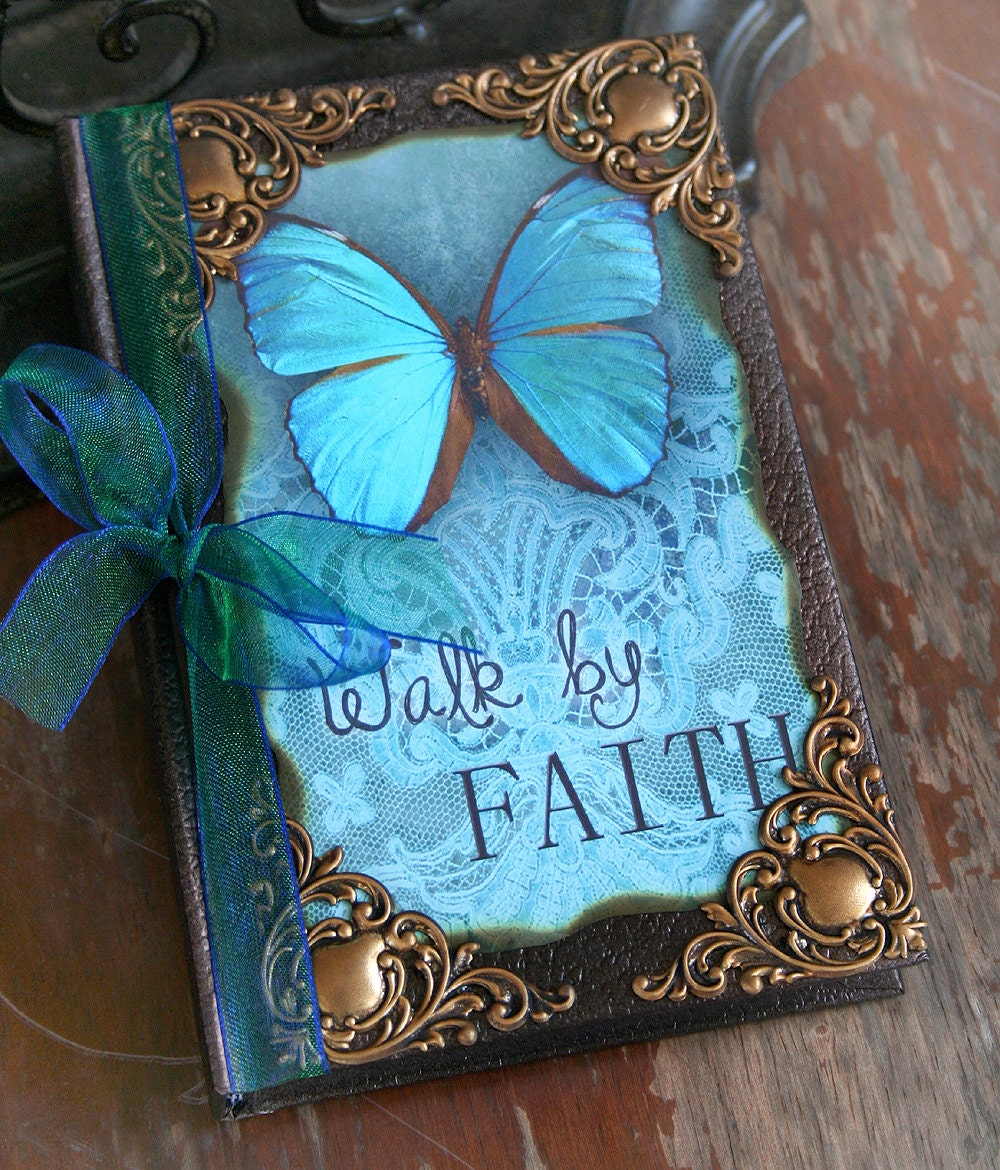 WALK BY FAITH altered collage Victorian mini journal, poetry book or sketchbook