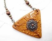 Chevron Triangle Bead Pendant Necklace Beaded Jewelry Handmade Stamped Gold Steampunk Light Flower Nature Woodland Geometric Minimalist