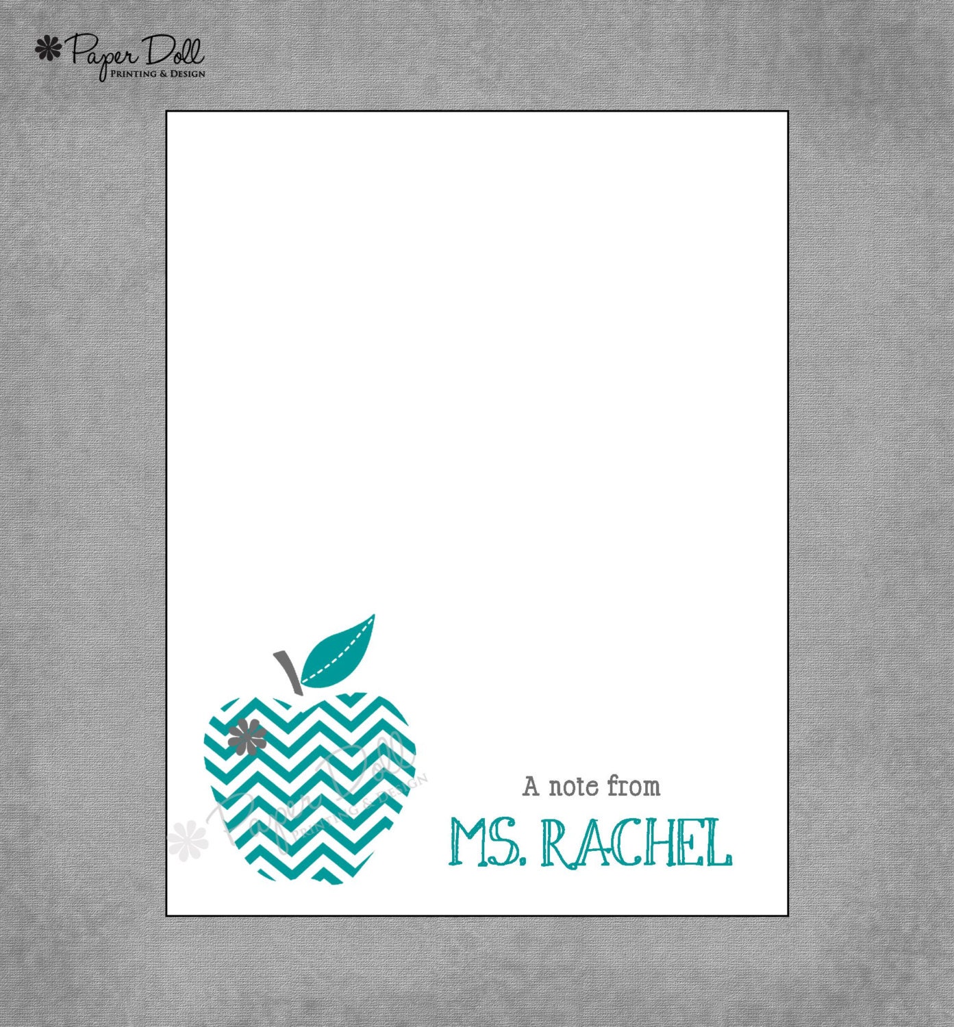 Chevron Apple - Teal and Grey - Personalized Custom Notepads - Teacher Notepads