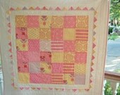 SALE - Pink Lemonade Baby Quilt -  Patchwork Quilt - Baby Blanket - Modern Baby Quilt - Quilted Blanket - Lecien Folk Heart