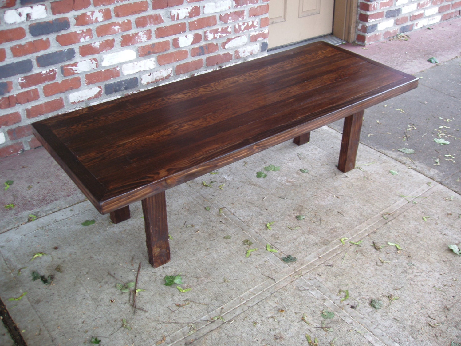 Reclaimed Doug Fir and Spruce Coffee Table with dark walnut finish.