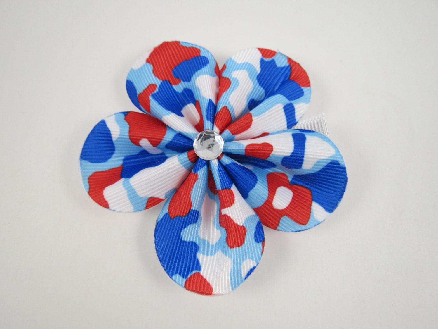 Red White Blue Camo Flower Hair Clip - 4th of July Flower Hair Clip - Camoflauge Hair Clip - Flower Hair Clip - Flower Hair Bow