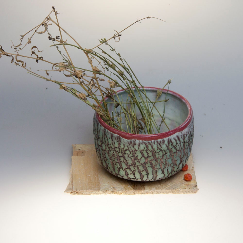 red green tea bowl - chawan