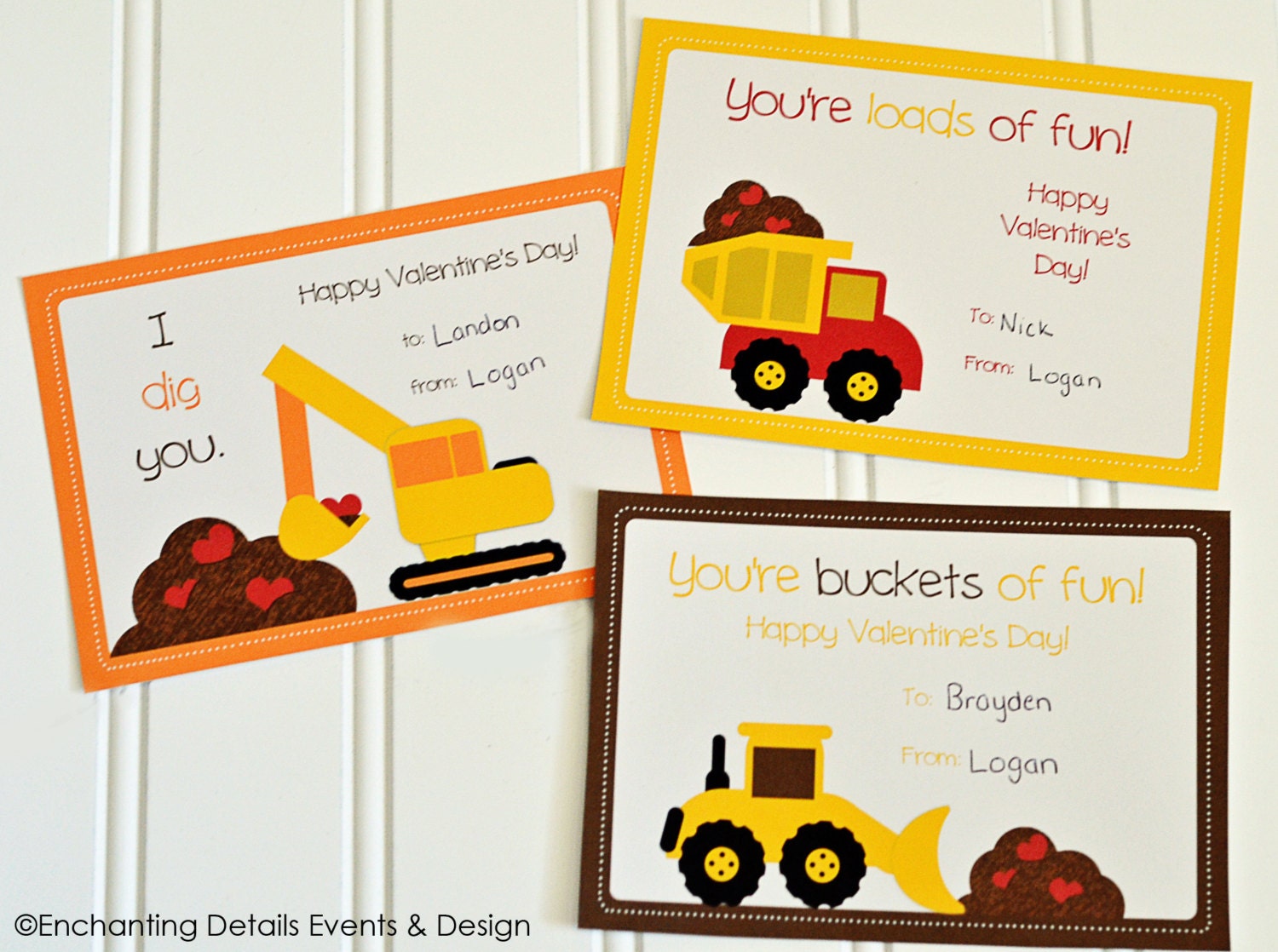 Construction Valentine's Day Printable Cards, Set of 3 Il_170x135