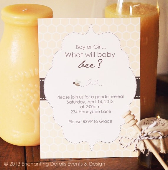 BABY BEE Printable Gender Reveal Baby Shower Invitation "What will baby bee" Il_570xn