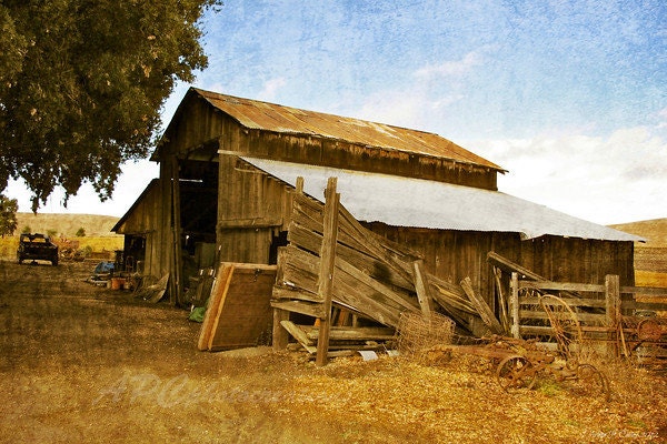 Country Photography, Farmhouse, Architecture, California, Rustic, Blue, Brown, Old Barn, Country Art