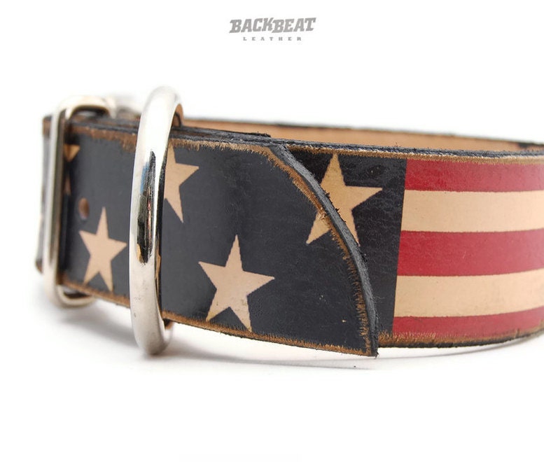 2 inch Wide Leather dog collar - Stars and Straps  - cool dog collar