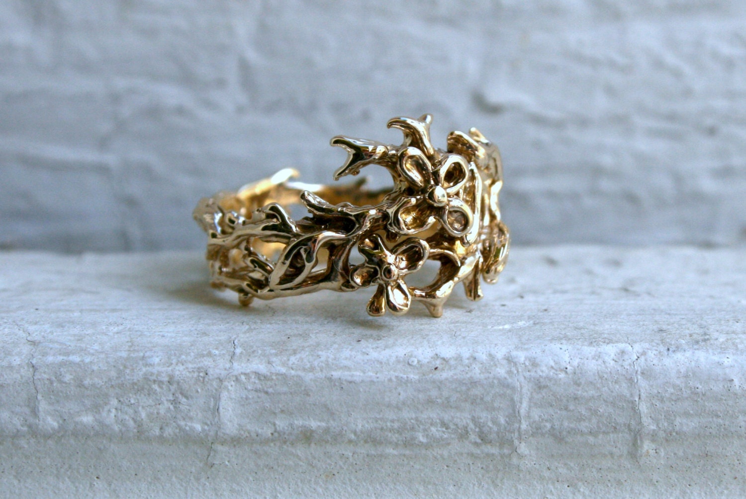 RESERVED - Amazing Vintage Floral Branch 14K Yellow Gold Ring.