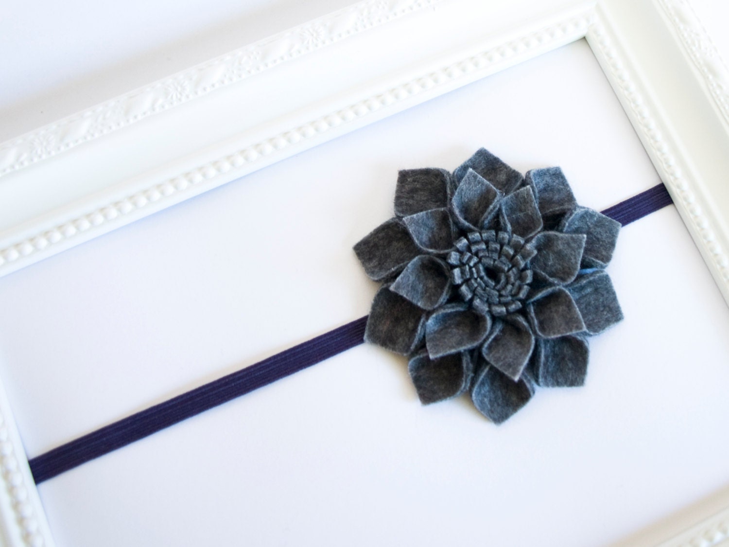 Photography Prop Headband, Grey Baby Felt Headband, Felt Hairband, Dahlia Headband, Photo Prop Baby Headband, Felt Hair Accessory