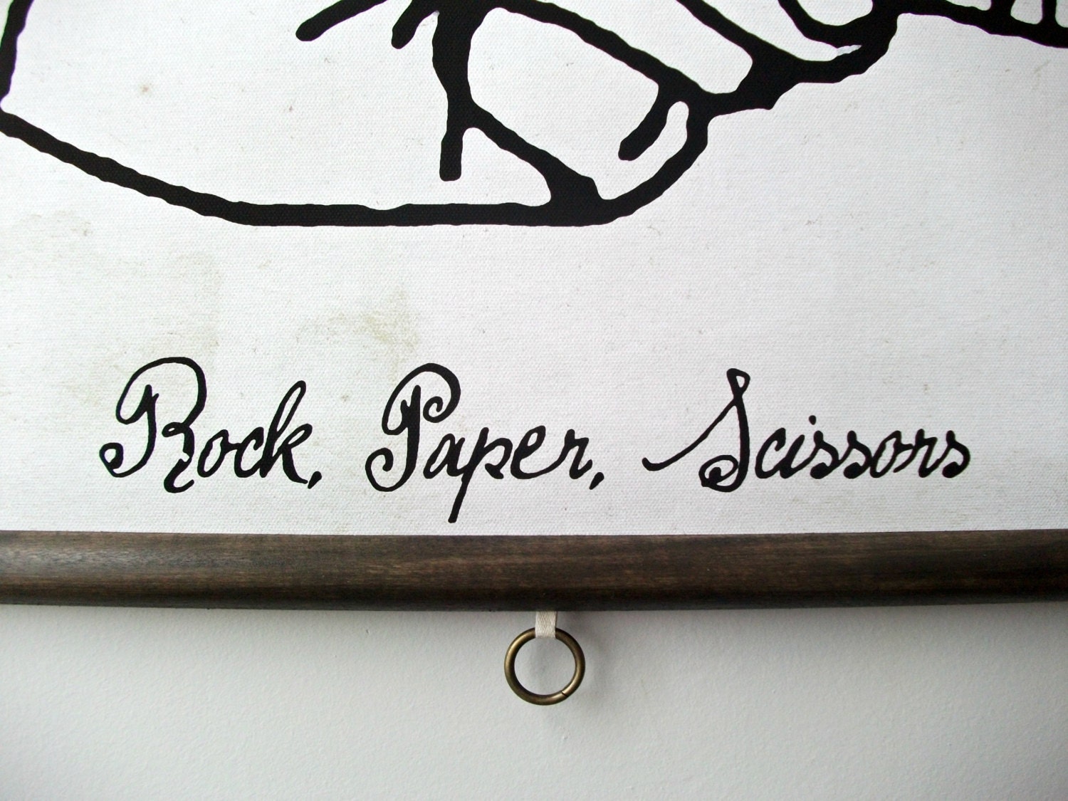 Large Canvas Vintage Style School Chart with Wood Trim - Rock, Paper, Scissors (24" x 35")