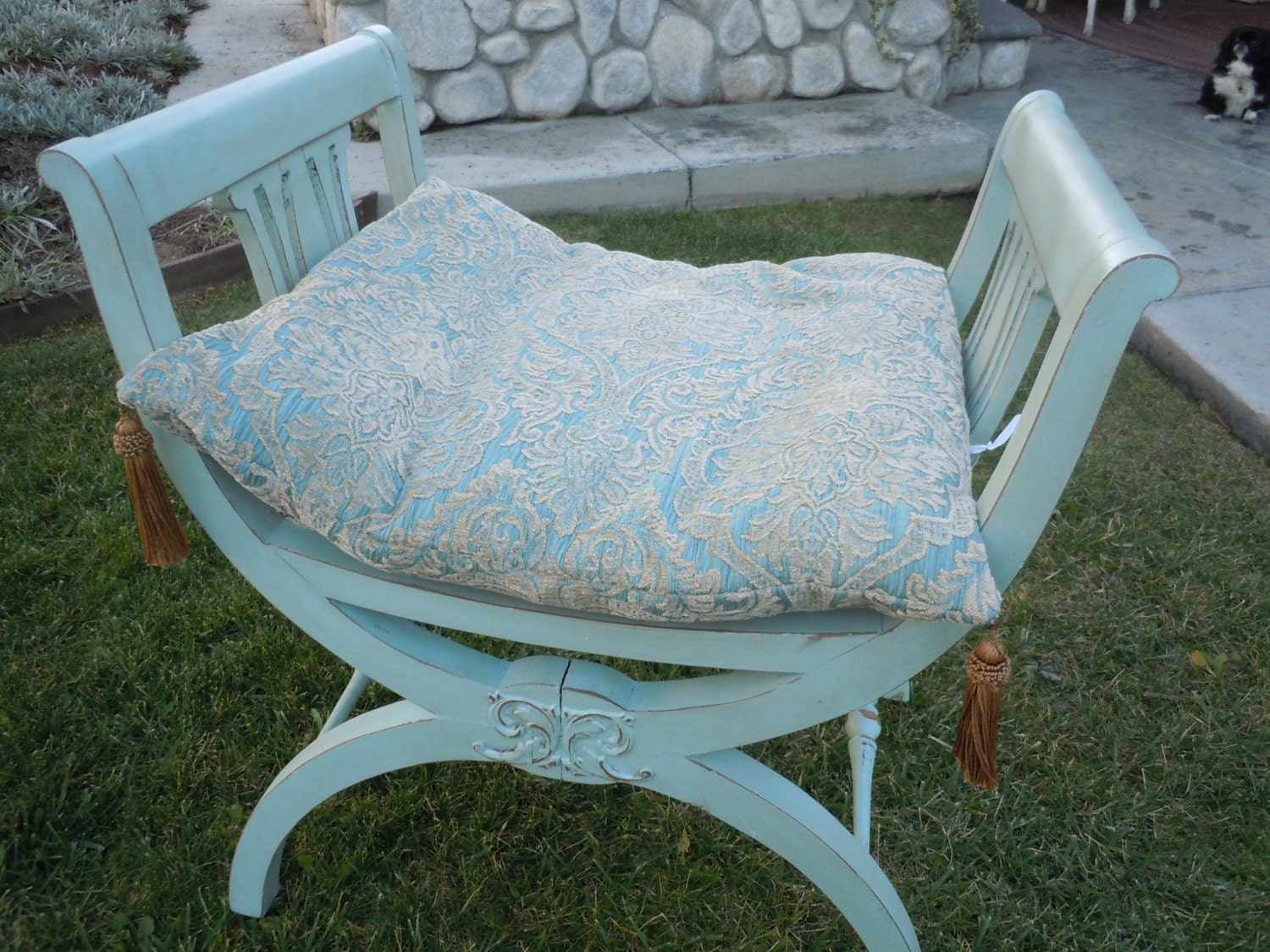 Vintage Curved Arm Tiffany Blue Shabby Chic French Country Upholstered Chair