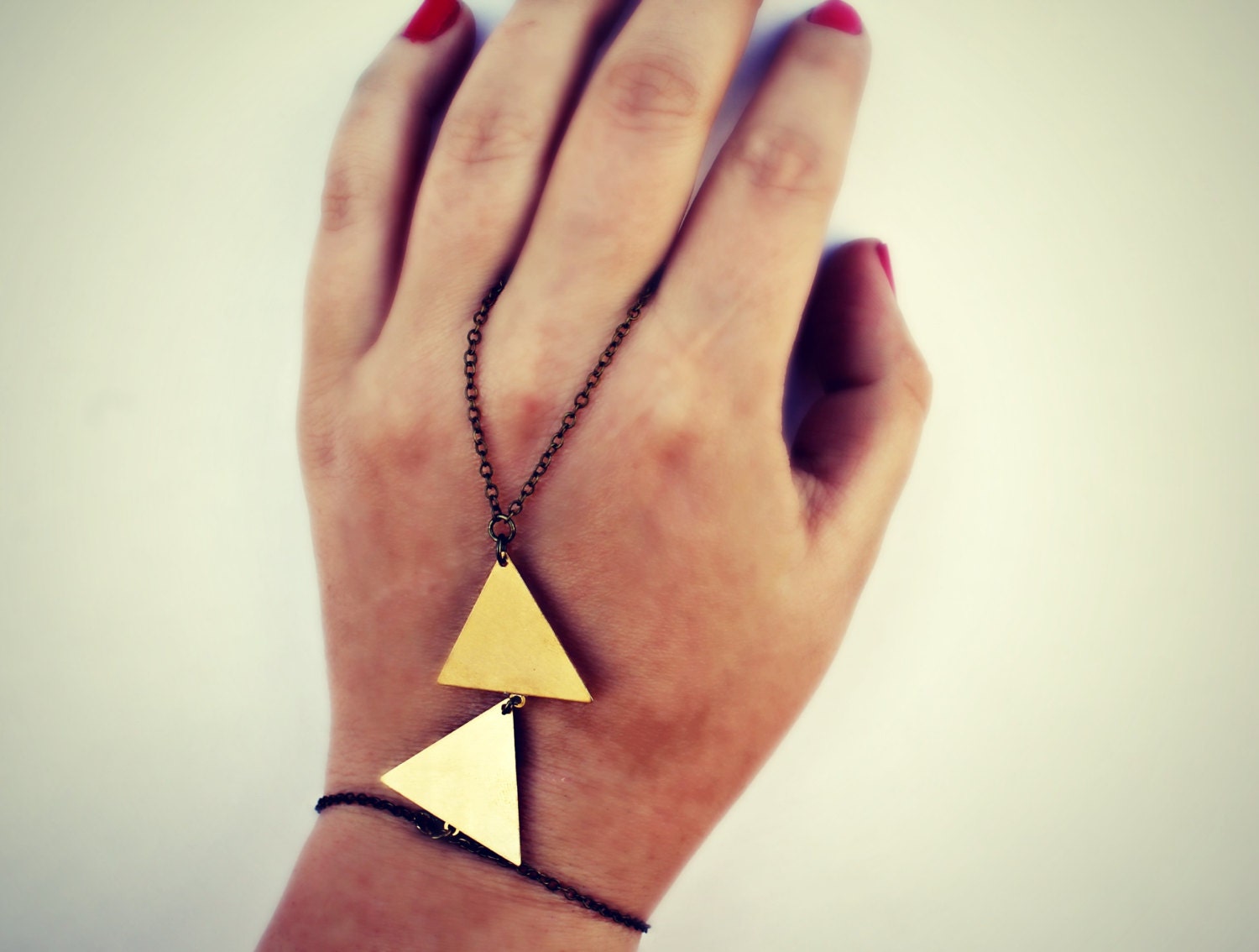 geometric slave bracelet, triangle bracelet, bracelet ring, ring bracelet, art deco