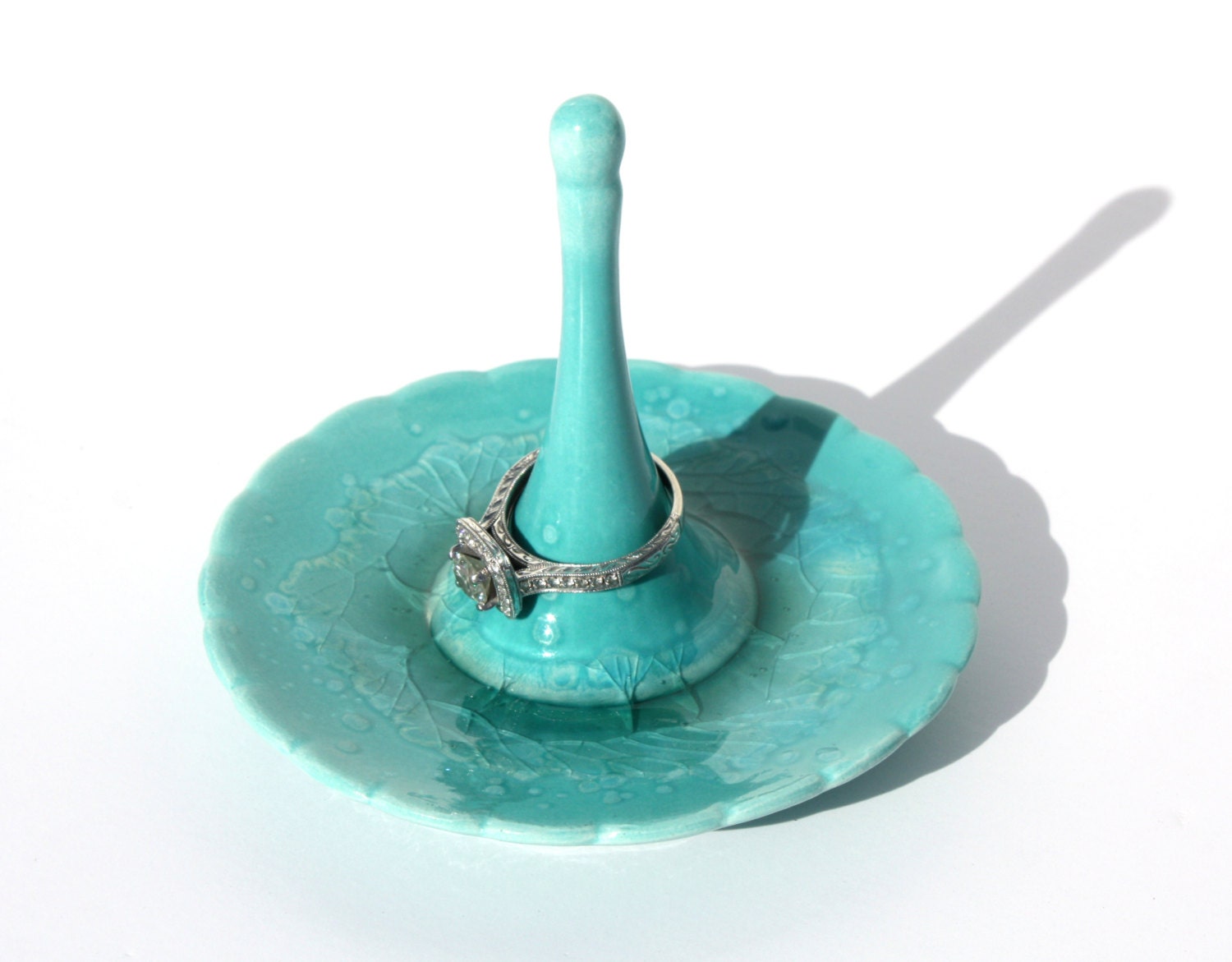 Ceramic and Glass Ring Dish in Tiffany Blue Glaze, Recycled Glass - Ready to Ship