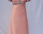Vintage Maxi Dress Peach Mod Retro Formal Empire Waist Gown