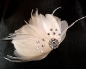 IVY White Feather and Crystal Veil Hair Clip, Feather Fascinator, Bridal Hair Piece
