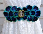 LOLA Peacock Feather Flower Bridal Wedding Sash