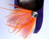 DREAM in Ivory, Orange, Coral, and Rose Pink Peacock Feather Shoe Clips, Feather Fascinator