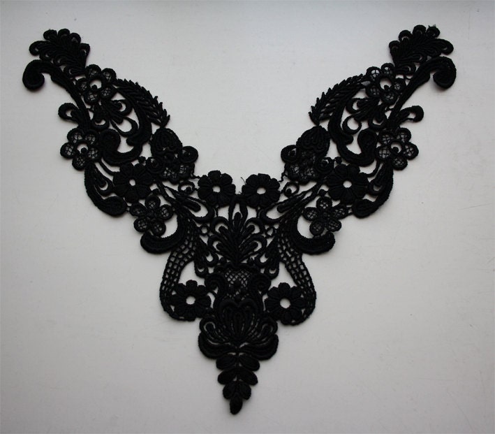 3 LARGE Lace Applique - Gothic Victorian Venice Yoke Collar - Black - 3 PIECES