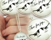 Bridesmaid Gift Magpie Bird Glass Pendant Necklace Black White Art Illustration Picture