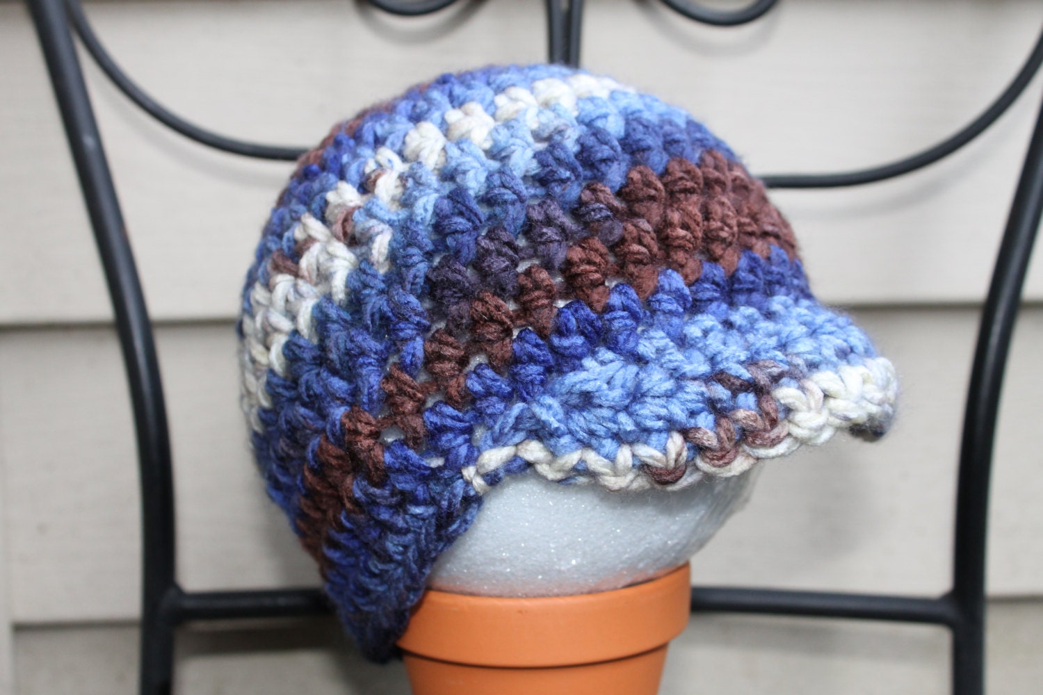 Chunky Blue and Brown Beanie for Baby size 6months to 12 months