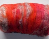 SALE Textured Art Batt Mixed Fibers 75g "Rote Zora" For Spinning Felting
