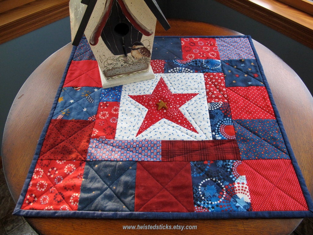 Patriotic Table Topper, Patriotic Small Wall Quilt, Americana, Red White and Blue, July 4th