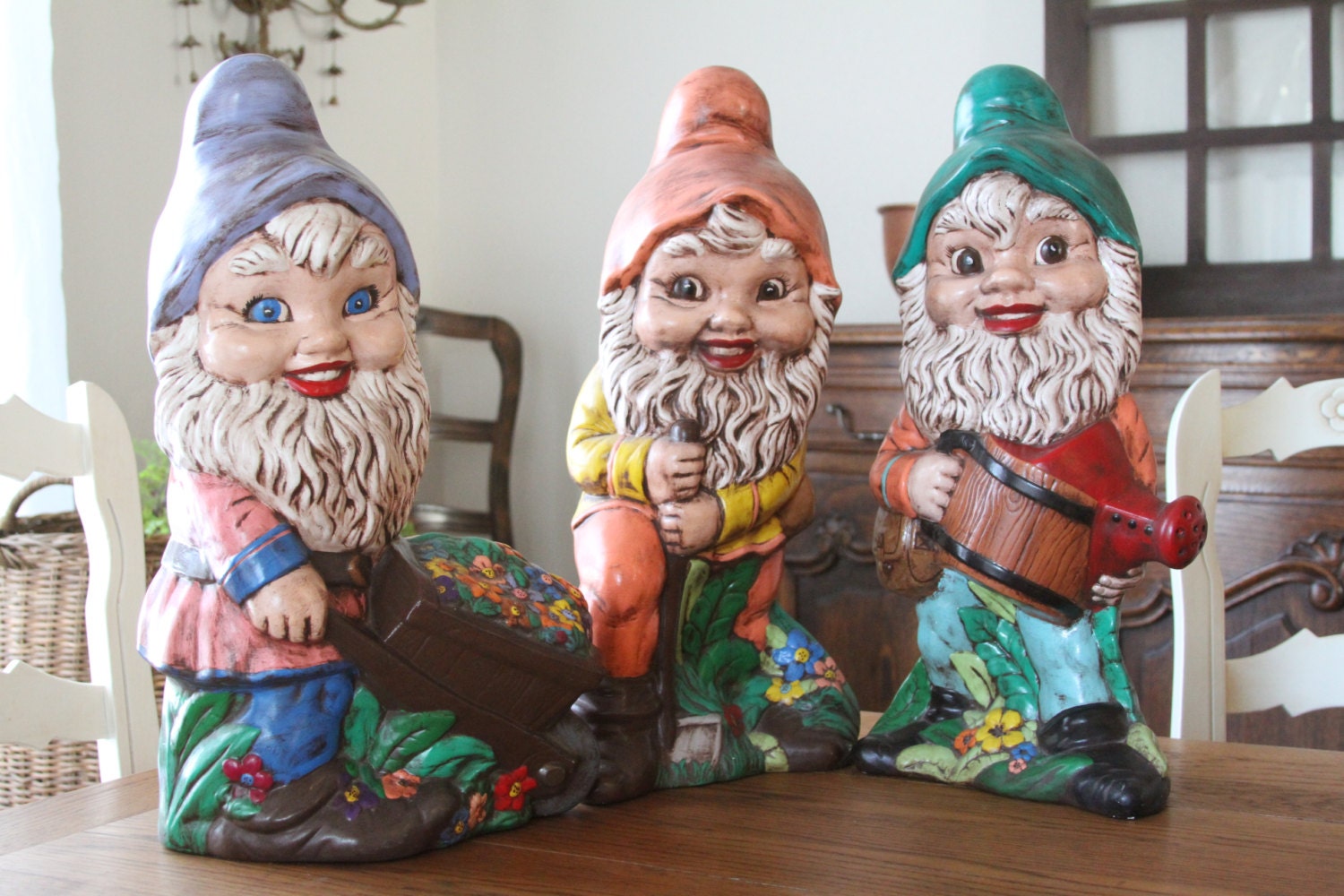 Large Vintage Garden Gnome Set of Three