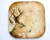 Deer  Coaster, Brown Flowers, Shabby Chic Coaster, Nature Coasters, Animal Coaster, V2