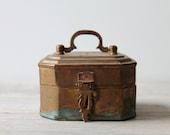 Vintage brass trinket box / keepsake box / global style / home decor / boho / gypsy / verdigris / patina / tribal style home decor