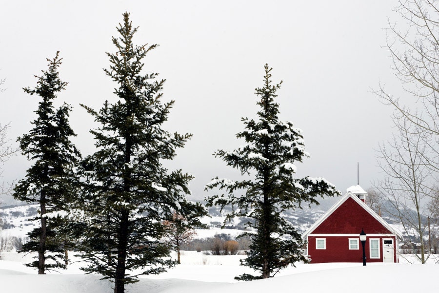 Snow cover old red school house Colorado fine art photograph print 20x30