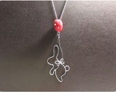 Flying Rabbit Necklace - wire, crystal beads, wool felt