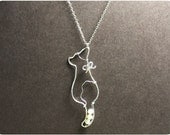 Cat Necklace, Cat Pendant, Sterling Silver Necklace, Fresh Water Pearl Necklace