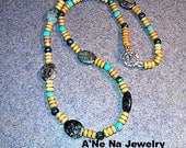 Men's Choker: Turquoise,Aventurine & Squama "Yachay" Power of the mind Genuine 925 Sterling Toggle Clasp