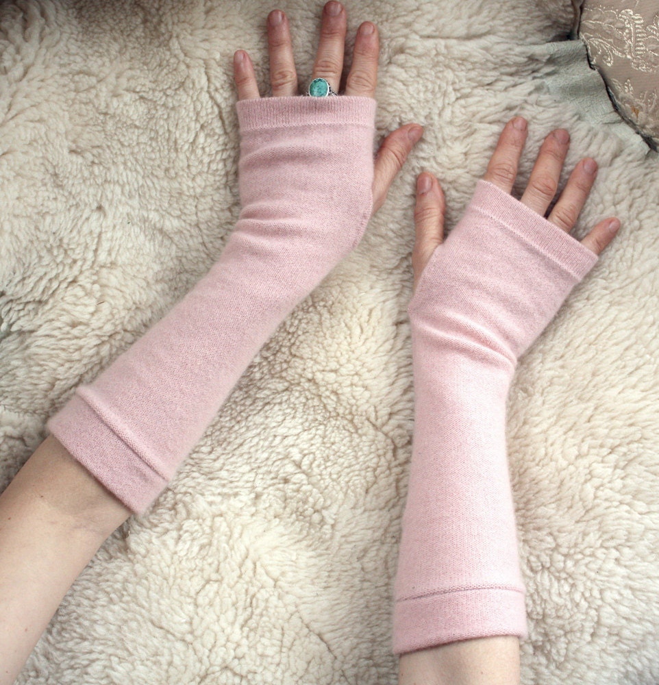 Womans Long Rose Cashmere Arm Warmers, Womans Fingerless Gloves Mittens. Cashmere gift for her, Present for her