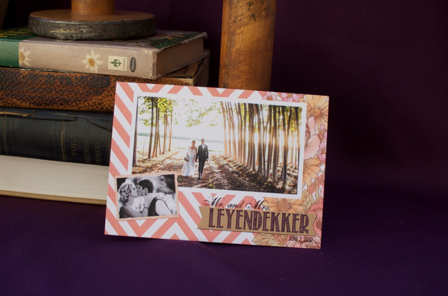 Wedding Thank-You Postcard: DIY-Printable. Flowers & Photos. Chevron. Country Whimsy. Customizable.