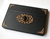 Mini iPad Leather Black Case  -  Magnetic Closure Book Case  - Victorian Gothic iPad Accessories