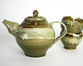 Olive teapot and cups