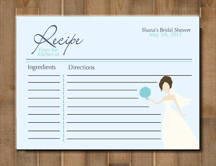 PRINTABLE  Recipe Card: "Modern Bride"  -- Bridal Shower, Bachelorette Party -- CUSTOM