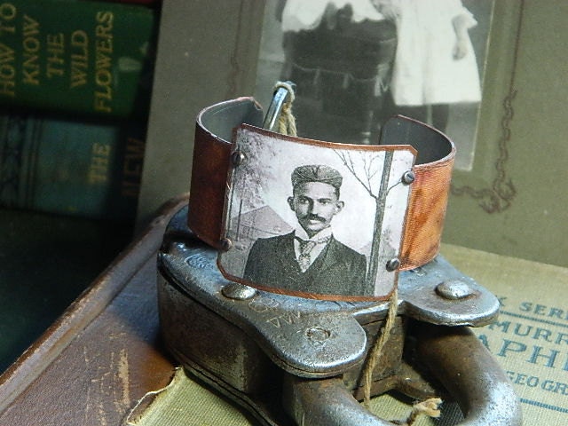 Mohandas Gandhi cuff bracelet peace activist civil rights mixed media jewelry
