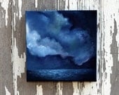 Seascape, oil painting, original art, midnight blue ocean, storm clouds, home decor, painting 8x8  - Night Diver