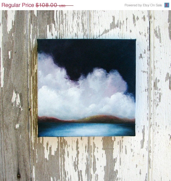 SALE 20% OFF Seascape oil painting original art blue coastline mountains storm clouds home decor painting 8x8  - Aim for the Hills