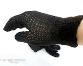 50s Black Crocheted Cotton Ladies Gloves - OSFA