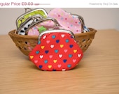 CLEARANCE Framed Coin Purse - hearts on red - yellow lining