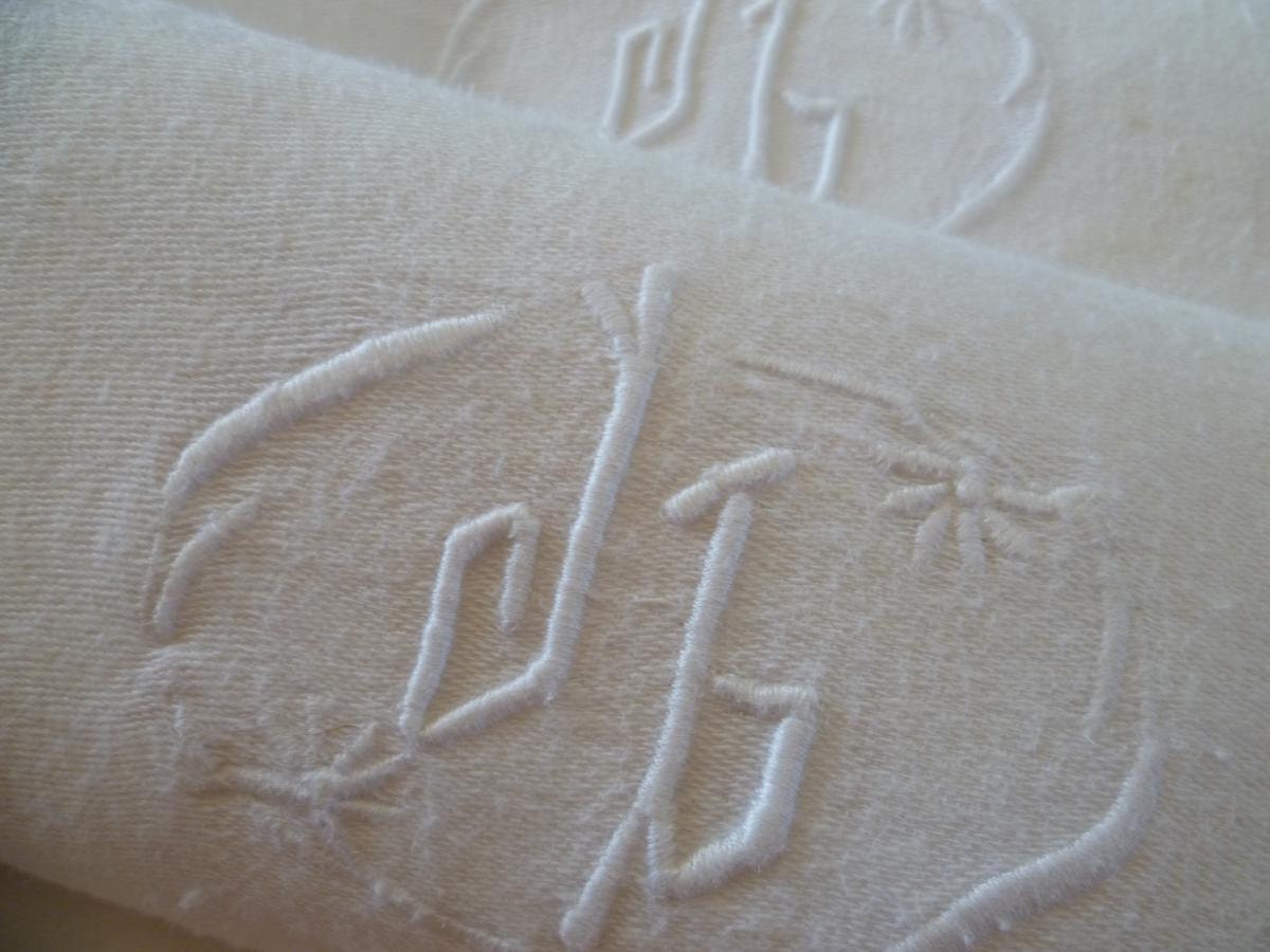 6 Vintage French Napkins Damask, Monogrammed J.B. Large, Circa 1920's