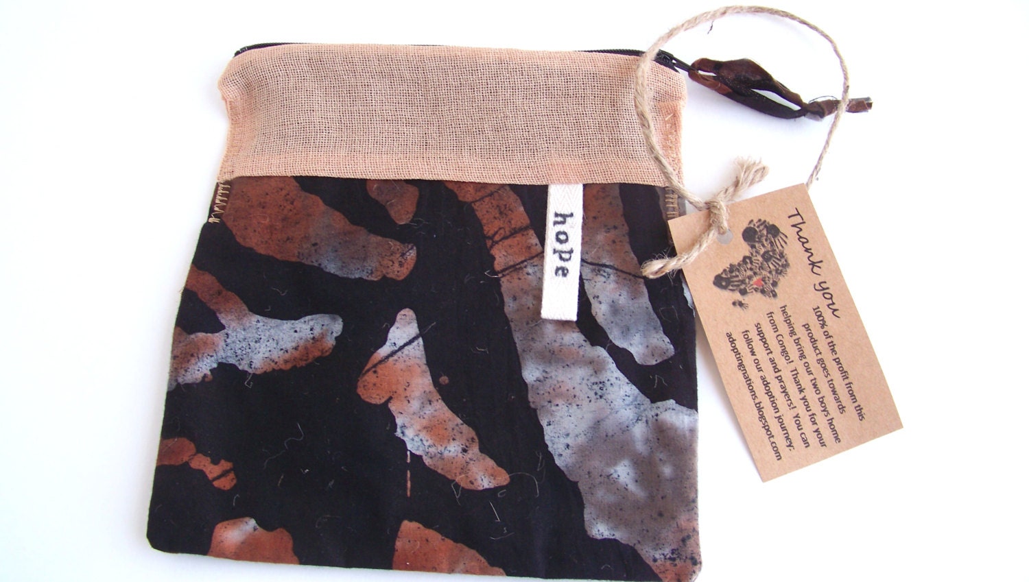 Zipper Pouch Batik Travel Pencil Cosmetic Bag African Congo Adoption Fundraiser