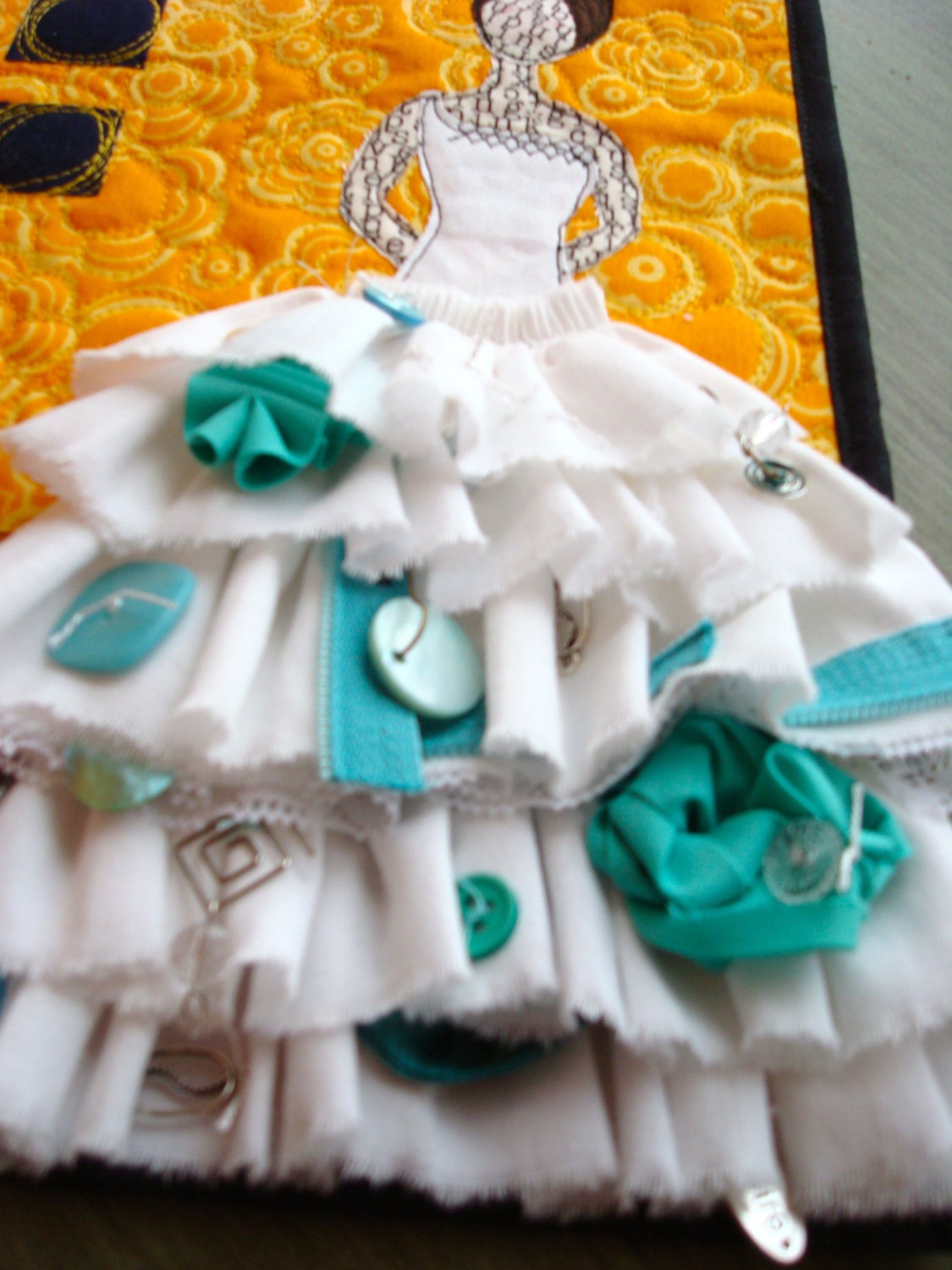 Art Quilt - Magpie Girl - Oranges and Teal