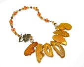 Yellow Agate Necklace - Orange Crystals and Brown Freshwater Pearls