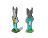 Folk Art Rabbit  Figurine in Turquoise