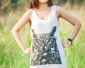 Owl Tank Top - Women t-shirt tank top Tunic Unisex Shirt Vest Women Sleeveless tee Singlet White T-Shirt Size M L
